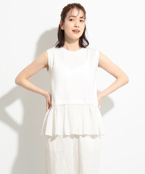 SHARE PARK（シェアパーク）の「【接触冷感】ダンボール×シャーリングドッキングトップス（シャツ/ブラウス・レディース・ブラック系/アイボリー系/ベージュ系・1）」の7枚目の写真