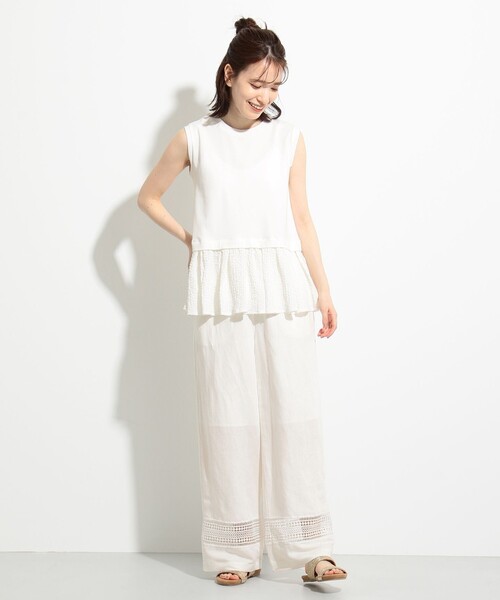 SHARE PARK（シェアパーク）の「【接触冷感】ダンボール×シャーリングドッキングトップス（シャツ/ブラウス・レディース・ブラック系/アイボリー系/ベージュ系・1）」の12枚目の写真