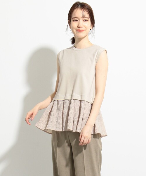 SHARE PARK（シェアパーク）の「【接触冷感】ダンボール×シャーリングドッキングトップス（シャツ/ブラウス・レディース・ブラック系/アイボリー系/ベージュ系・1）」の4枚目の写真