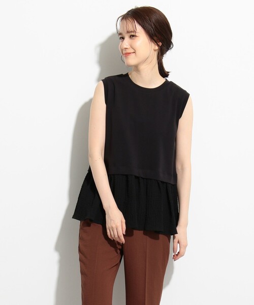 SHARE PARK（シェアパーク）の「【接触冷感】ダンボール×シャーリングドッキングトップス（シャツ/ブラウス・レディース・ブラック系/アイボリー系/ベージュ系・1）」の13枚目の写真