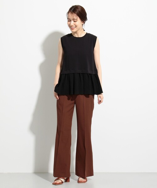 SHARE PARK（シェアパーク）の「【接触冷感】ダンボール×シャーリングドッキングトップス（シャツ/ブラウス・レディース・ブラック系/アイボリー系/ベージュ系・1）」の5枚目の写真