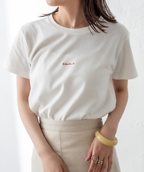 mystic(ミスティック)の「ポイント刺繍Tシャツ(Tシャツ/カットソー・レディース・チャコールグレー/パープル/レッド/オフホワイト・FREE)」の4枚目の写真