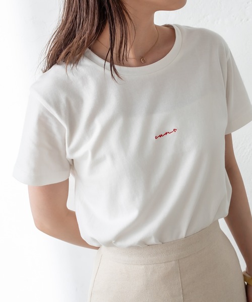 mystic(ミスティック)の「ポイント刺繍Tシャツ(Tシャツ/カットソー・レディース・チャコールグレー/パープル/レッド/オフホワイト・FREE)」の8枚目の写真