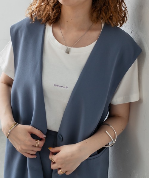 mystic(ミスティック)の「ポイント刺繍Tシャツ(Tシャツ/カットソー・レディース・チャコールグレー/パープル/レッド/オフホワイト・FREE)」の12枚目の写真
