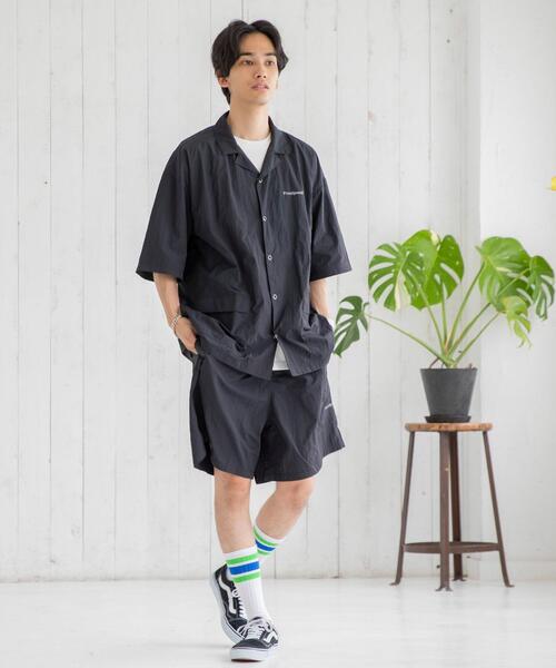 coen（コーエン）の「FreeSpeech(フリースピーチ)別注ナイロングログランオープンカラーシャツ(セットアップ対応)（シャツ/ブラウス・メンズ・ブラック/オリーブ/ダークグレー・SMALL/MEDIUM/LARGE）」の6枚目の写真