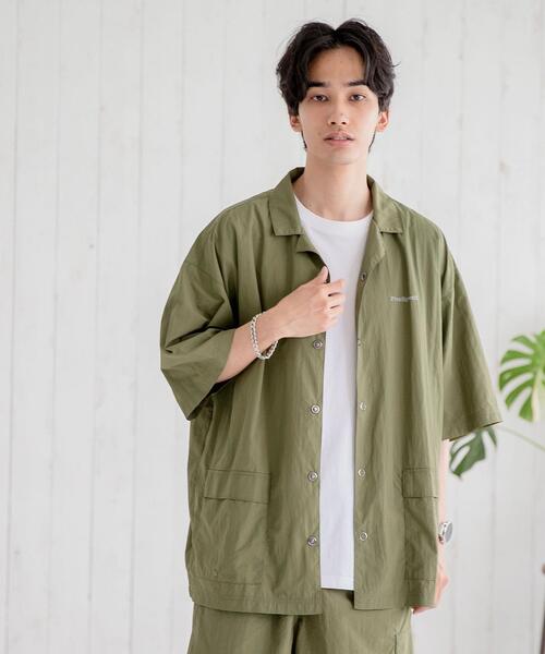 coen（コーエン）の「FreeSpeech(フリースピーチ)別注ナイロングログランオープンカラーシャツ(セットアップ対応)（シャツ/ブラウス・メンズ・ブラック/オリーブ/ダークグレー・SMALL/MEDIUM/LARGE）」の14枚目の写真