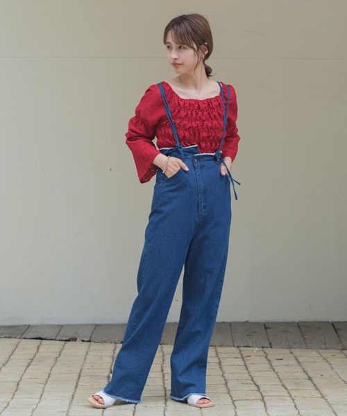 Kastane(カスタネ)の「レースジャガードシャーリングブラウス(シャツ/ブラウス・レディース・アイボリー/グリーン/レッド・FREE)」の6枚目の写真