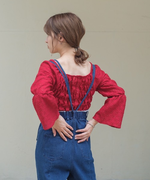 Kastane(カスタネ)の「レースジャガードシャーリングブラウス(シャツ/ブラウス・レディース・アイボリー/グリーン/レッド・FREE)」の10枚目の写真