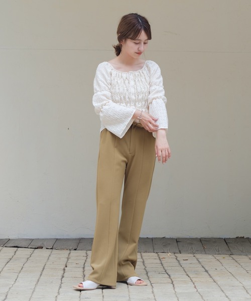 Kastane(カスタネ)の「レースジャガードシャーリングブラウス(シャツ/ブラウス・レディース・アイボリー/グリーン/レッド・FREE)」の14枚目の写真