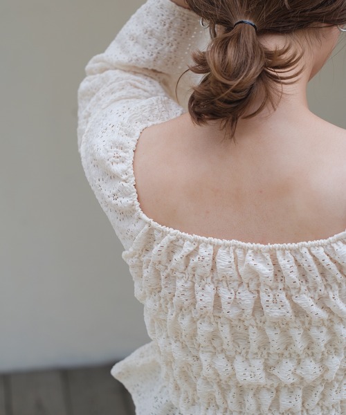 Kastane(カスタネ)の「レースジャガードシャーリングブラウス(シャツ/ブラウス・レディース・アイボリー/グリーン/レッド・FREE)」の5枚目の写真