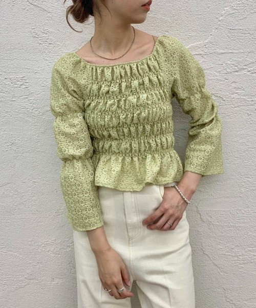 Kastane(カスタネ)の「レースジャガードシャーリングブラウス(シャツ/ブラウス・レディース・アイボリー/グリーン/レッド・FREE)」の20枚目の写真