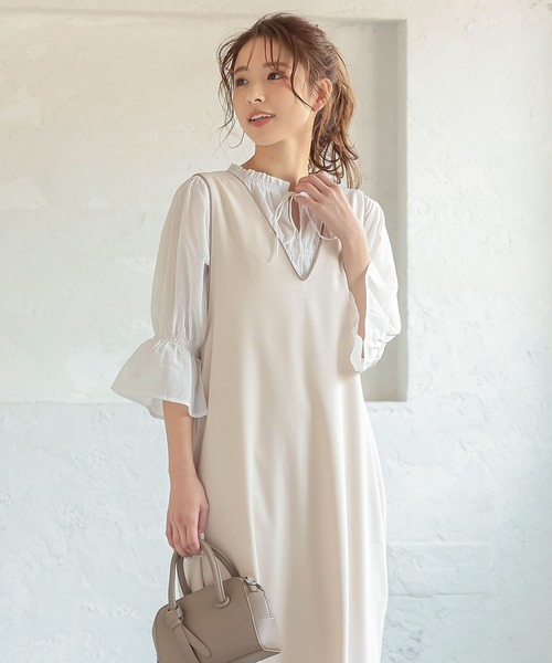 KOBE LETTUCE（コウベレタス）の「シャーリングギャザーチュニックトップス（チュニック・レディース・オフホワイト/グリーン/ベージュ系その他・FREE）」の10枚目の写真