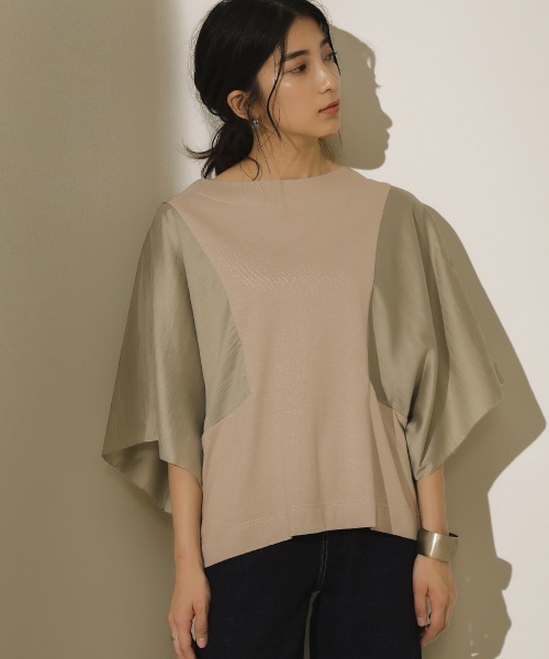 Bou Jeloud（ブージュルード）の「オーガニックコットン◆切替ＴＯＰＳ（Tシャツ/カットソー・レディース・ブラック/ベージュ/ピンク・FREE）」の3枚目の写真