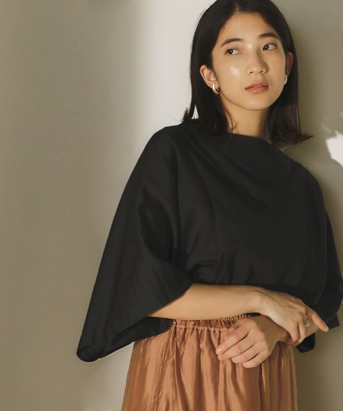 Bou Jeloud（ブージュルード）の「オーガニックコットン◆切替ＴＯＰＳ（Tシャツ/カットソー・レディース・ブラック/ベージュ/ピンク・FREE）」の2枚目の写真