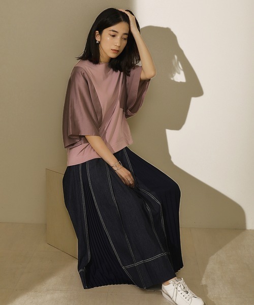 Bou Jeloud（ブージュルード）の「オーガニックコットン◆切替ＴＯＰＳ（Tシャツ/カットソー・レディース・ブラック/ベージュ/ピンク・FREE）」の7枚目の写真