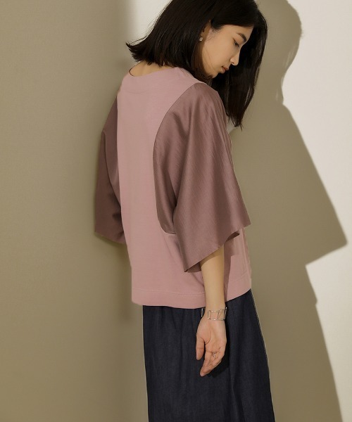 Bou Jeloud（ブージュルード）の「オーガニックコットン◆切替ＴＯＰＳ（Tシャツ/カットソー・レディース・ブラック/ベージュ/ピンク・FREE）」の6枚目の写真