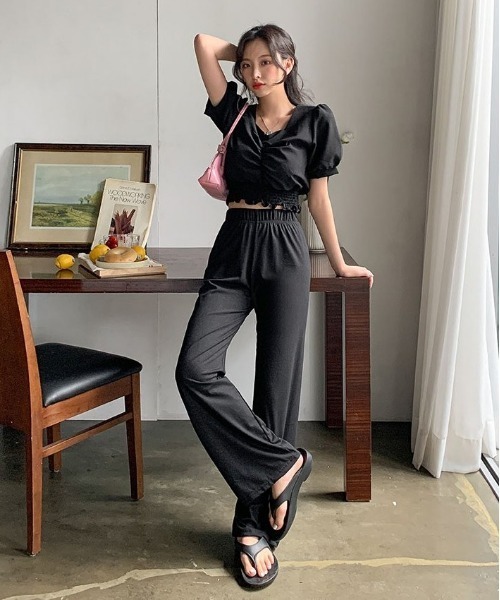 merongshop（メロンショップ）の「MERONGSHOP さらさらロングワイドパンツ（スウェットパンツ・レディース・ブラック/グレー/ベージュ/レッド・FREE）」の19枚目の写真