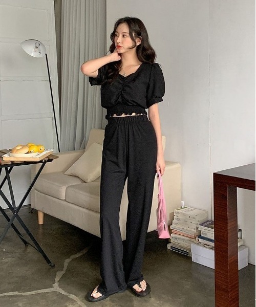 merongshop（メロンショップ）の「MERONGSHOP さらさらロングワイドパンツ（スウェットパンツ・レディース・ブラック/グレー/ベージュ/レッド・FREE）」の20枚目の写真
