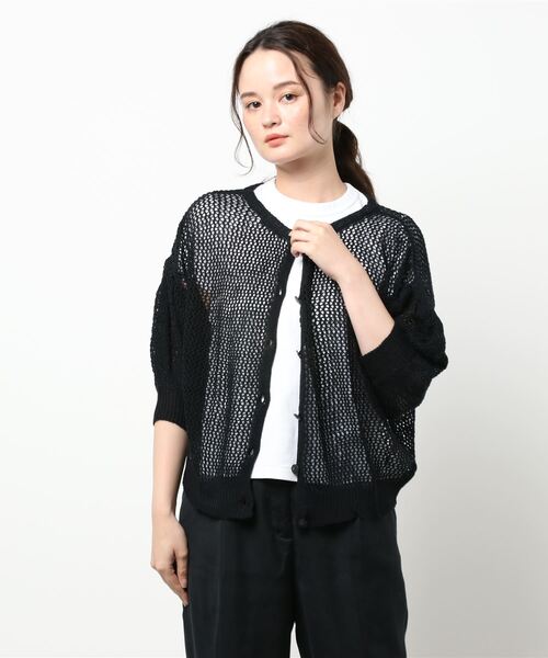 Samansa Mos2（サマンサ モスモス）の「綿麻前後着メッシュカーデ（カーディガン/ボレロ・レディース・ブラック/グリーン/キナリ・ﾌﾘ-）」の3枚目の写真