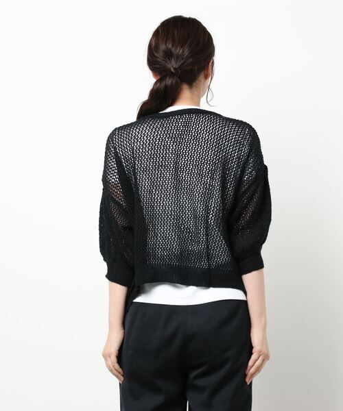 Samansa Mos2（サマンサ モスモス）の「綿麻前後着メッシュカーデ（カーディガン/ボレロ・レディース・ブラック/グリーン/キナリ・ﾌﾘ-）」の4枚目の写真