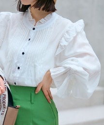 vis-`a-vis | 【vis-`a-vis】ふんわり素材ピンタック＆肩フリルシャツブラウス(シャツ/ブラウス)