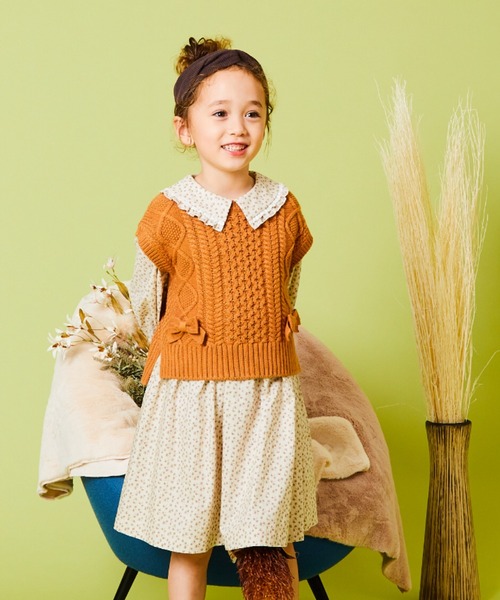 CHOPIN(ショパン)の「【WEB限定】パッチワーク風ニットベスト(ベスト・キッズ・ホワイト/テラコッタ・110cm/120cm/130cm)」の7枚目の写真