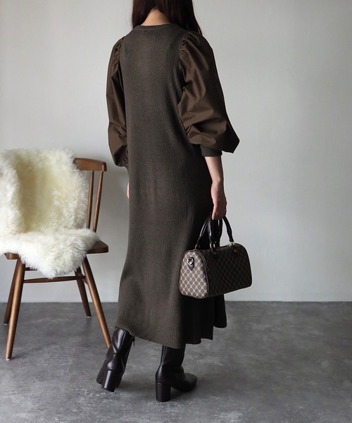 Riberry（リベリー）の「袖異素材切替ニットワンピース（ワンピース・レディース・ブラック/ダークグリーン/ブラウン・MEDIUM）」の15枚目の写真