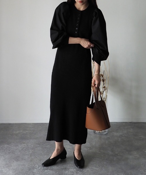 Riberry（リベリー）の「袖異素材切替ニットワンピース（ワンピース・レディース・ブラック/ダークグリーン/ブラウン・MEDIUM）」の16枚目の写真