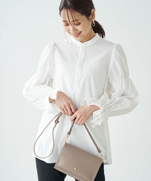 ROPE' PICNIC（ロペピクニック）の「キャンディースリーブラッフルブラウス（シャツ/ブラウス・レディース・ブラック/ホワイト/ダークラベンダー・38）」の2枚目の写真