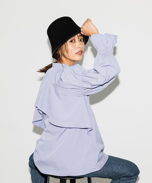 ROPE' PICNIC（ロペピクニック）の「キャンディースリーブラッフルブラウス（シャツ/ブラウス・レディース・ブラック/ホワイト/ダークラベンダー・38）」の6枚目の写真