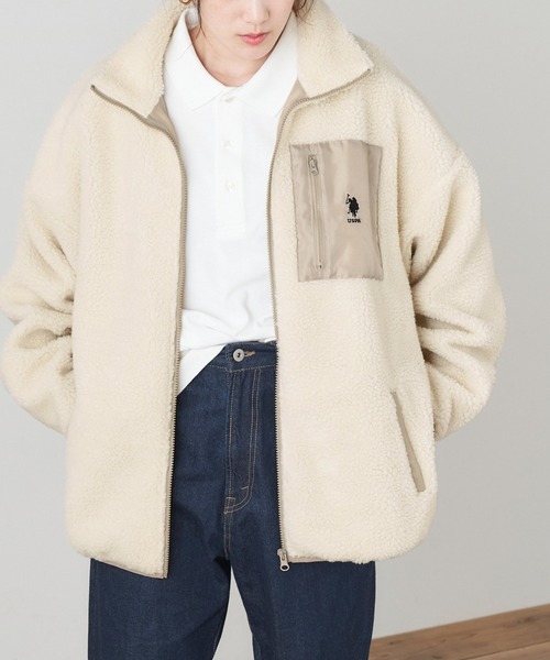 U.S. POLO ASSN.（ユーエスポロアッスン）の「U.S. POLO ASSN./ユーエスポロアッスンポケット配色パイピング別注ボアジャケット（ブルゾン・レディース・ブラック/ベージュ/ブラウン/アイボリー・M/L）」の7枚目の写真