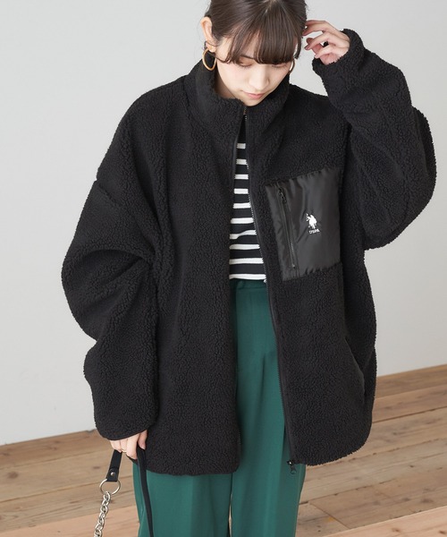 U.S. POLO ASSN.（ユーエスポロアッスン）の「U.S. POLO ASSN./ユーエスポロアッスンポケット配色パイピング別注ボアジャケット（ブルゾン・レディース・ブラック/ベージュ/ブラウン/アイボリー・M/L）」の12枚目の写真