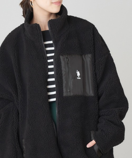 U.S. POLO ASSN.（ユーエスポロアッスン）の「U.S. POLO ASSN./ユーエスポロアッスンポケット配色パイピング別注ボアジャケット（ブルゾン・レディース・ブラック/ベージュ/ブラウン/アイボリー・M/L）」の11枚目の写真