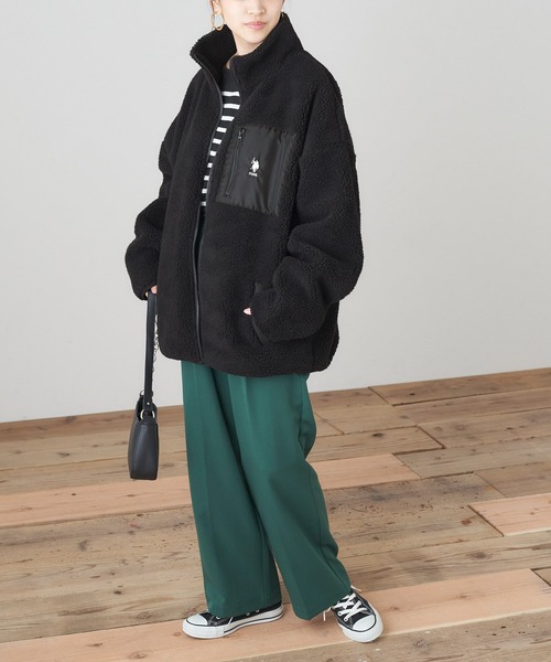 U.S. POLO ASSN.（ユーエスポロアッスン）の「U.S. POLO ASSN./ユーエスポロアッスンポケット配色パイピング別注ボアジャケット（ブルゾン・レディース・ブラック/ベージュ/ブラウン/アイボリー・M/L）」の16枚目の写真