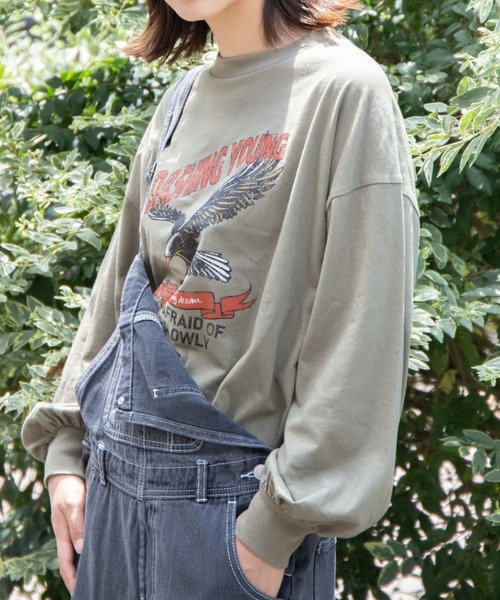 WEGO(ウィゴー)の「WEGO/ヴィンテージライクプリントロンT(Tシャツ/カットソー・レディース・カーキ/その他1/スミクロ/ダークベージュ・SMALL/MEDIUM)」の3枚目の写真