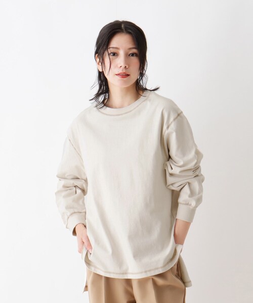 SHOO・LA・RUE(シューラルー)の「◆【USAコットン】サイドスリットロンT(Tシャツ/カットソー・レディース・アイボリー/レンガ/チャコールグレー/ピンク系/ベージュ系その他2/グリーン/ブラック系2・02/03/04)」の2枚目の写真