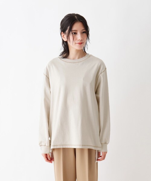 SHOO・LA・RUE(シューラルー)の「◆【USAコットン】サイドスリットロンT(Tシャツ/カットソー・レディース・アイボリー/レンガ/チャコールグレー/ピンク系/ベージュ系その他2/グリーン/ブラック系2・02/03/04)」の8枚目の写真