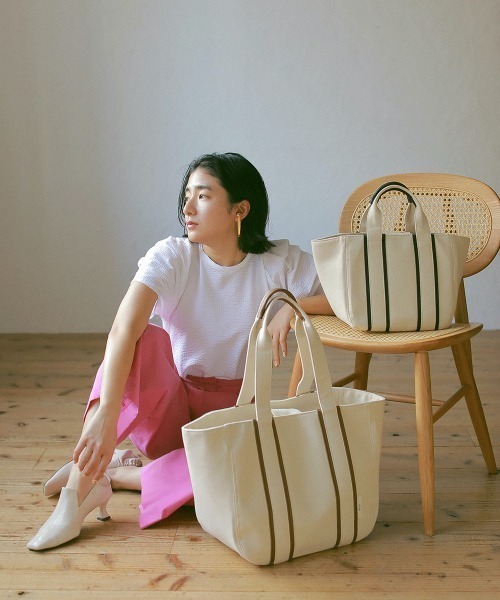 etul（エツル）の「「etul / エツル」リサイクルキャンバス　ライントートバッグL（トートバッグ・レディース・ブラック/ブラウン・FREE）」の6枚目の写真