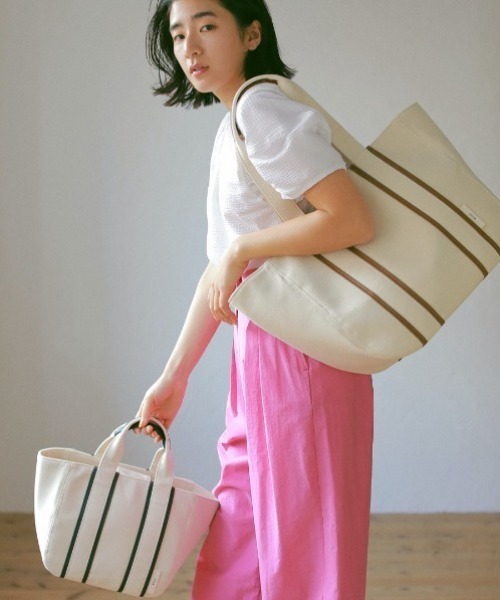 etul（エツル）の「「etul / エツル」リサイクルキャンバス　ライントートバッグL（トートバッグ・レディース・ブラック/ブラウン・FREE）」の7枚目の写真