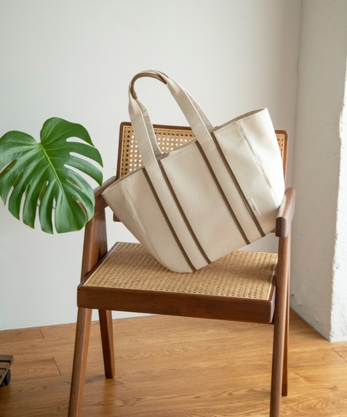 etul（エツル）の「「etul / エツル」リサイクルキャンバス　ライントートバッグL（トートバッグ・レディース・ブラック/ブラウン・FREE）」の8枚目の写真