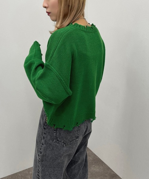 apres jour mignon（アプレジュールミニョン）の「ダメージショートニット 【ZOZOTOWN限定アイテム】（ニット/セーター・レディース・グリーン/マスタード/ブラック/アイボリー/ブルー系その他・X-LARGE/フリー）」の14枚目の写真