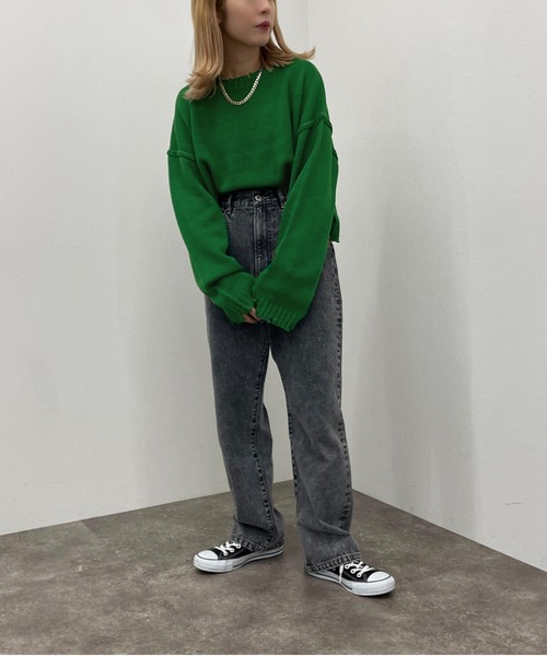 apres jour mignon（アプレジュールミニョン）の「ダメージショートニット 【ZOZOTOWN限定アイテム】（ニット/セーター・レディース・グリーン/マスタード/ブラック/アイボリー/ブルー系その他・X-LARGE/フリー）」の15枚目の写真