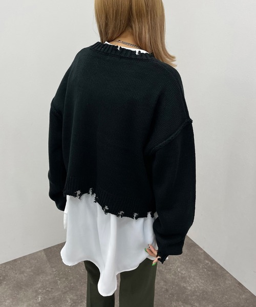 apres jour mignon（アプレジュールミニョン）の「ダメージショートニット 【ZOZOTOWN限定アイテム】（ニット/セーター・レディース・グリーン/マスタード/ブラック/アイボリー/ブルー系その他・X-LARGE/フリー）」の8枚目の写真