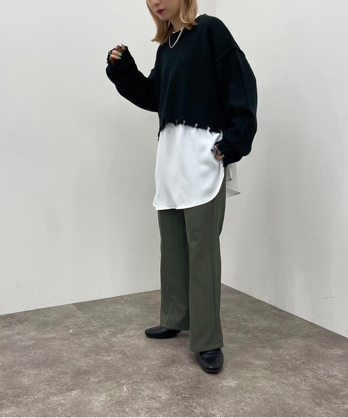 apres jour mignon（アプレジュールミニョン）の「ダメージショートニット 【ZOZOTOWN限定アイテム】（ニット/セーター・レディース・グリーン/マスタード/ブラック/アイボリー/ブルー系その他・X-LARGE/フリー）」の10枚目の写真