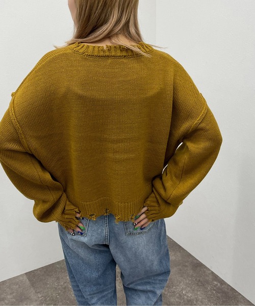 apres jour mignon（アプレジュールミニョン）の「ダメージショートニット 【ZOZOTOWN限定アイテム】（ニット/セーター・レディース・グリーン/マスタード/ブラック/アイボリー/ブルー系その他・X-LARGE/フリー）」の17枚目の写真