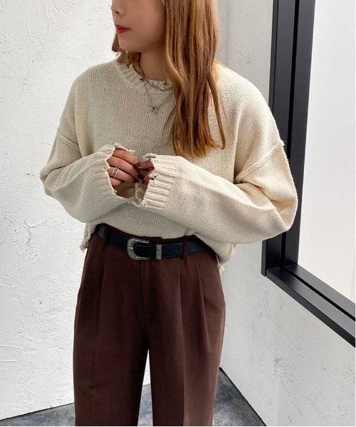 apres jour mignon（アプレジュールミニョン）の「ダメージショートニット 【ZOZOTOWN限定アイテム】（ニット/セーター・レディース・グリーン/マスタード/ブラック/アイボリー/ブルー系その他・X-LARGE/フリー）」の20枚目の写真