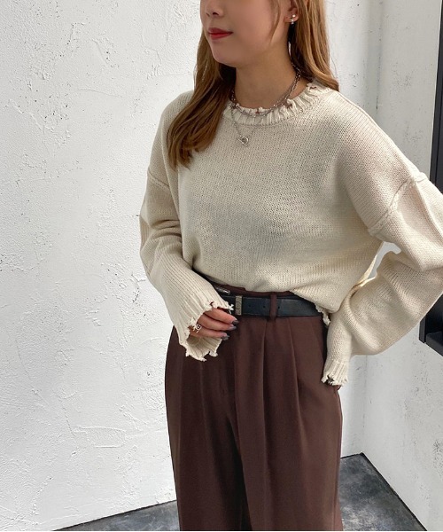 apres jour mignon（アプレジュールミニョン）の「ダメージショートニット 【ZOZOTOWN限定アイテム】（ニット/セーター・レディース・グリーン/マスタード/ブラック/アイボリー/ブルー系その他・X-LARGE/フリー）」の21枚目の写真