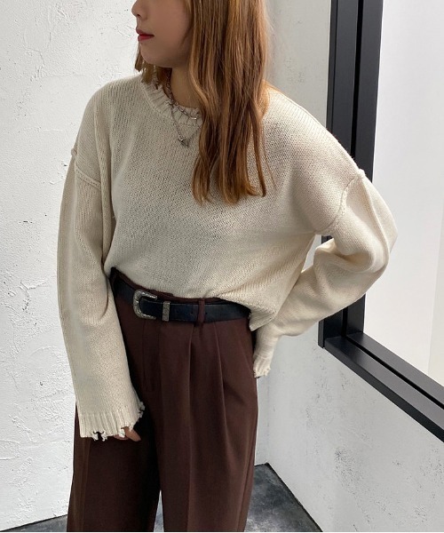 apres jour mignon（アプレジュールミニョン）の「ダメージショートニット 【ZOZOTOWN限定アイテム】（ニット/セーター・レディース・グリーン/マスタード/ブラック/アイボリー/ブルー系その他・X-LARGE/フリー）」の22枚目の写真