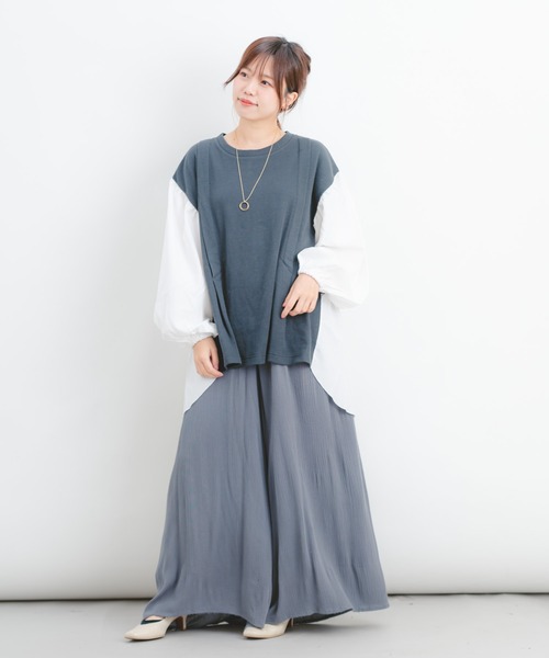 Wordtrobe（ワードトローブ）の「【wordtrobe】ワッフルx布帛ドッキング　プルオーバー（シャツ/ブラウス・レディース・チャコールグレー/ベージュ/ブラウン/カーキ・FREE）」の15枚目の写真