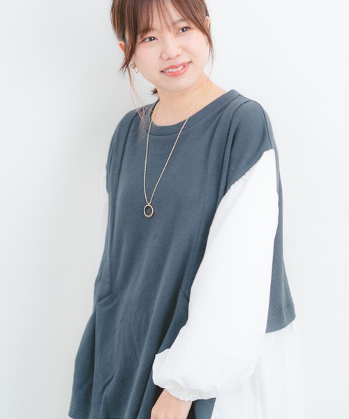 Wordtrobe（ワードトローブ）の「【wordtrobe】ワッフルx布帛ドッキング　プルオーバー（シャツ/ブラウス・レディース・チャコールグレー/ベージュ/ブラウン/カーキ・FREE）」の18枚目の写真